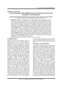 Is Nasogastric Decompression Necessary in Elective Enteric