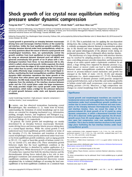 Shock Growth of Ice Crystal Near Equilibrium Melting Pressure Under Dynamic Compression