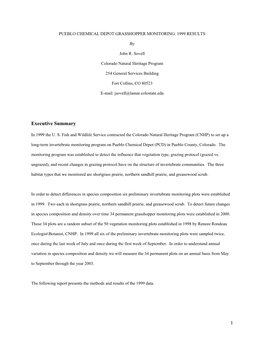 Pueblo Chemical Depot Grasshopper Monitoring: 1999 Results