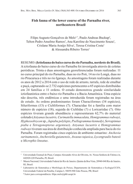 Fish Fauna of the Lower Course of the Parnaíba River, Northeastern Brazil