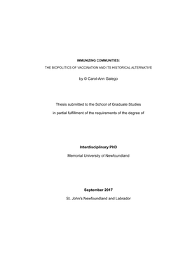 By © Carol-Ann Galego Thesis Submitted to the School of Graduate Studies in Partial Fulfillment of the Requirements of the Degr