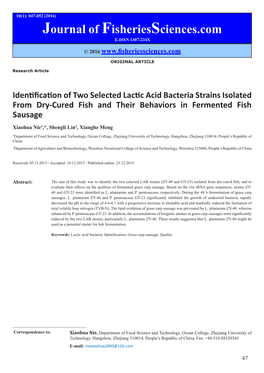 Identification of Two Selected Lactic Acid Bacteria Strains Isolated From