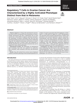 Regulatory T Cells in Ovarian Cancer Are Characterized by a Highly Activated Phenotype Distinct from That in Melanoma Aras Toker1, Linh T