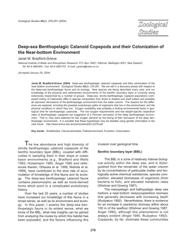 Deep-Sea Benthopelagic Calanoid Copepods and Their Colonization of the Near-Bottom Environment Janet M