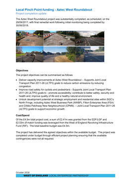 Local Pinch Point Funding - Aztec West Roundabout Project Completion Update