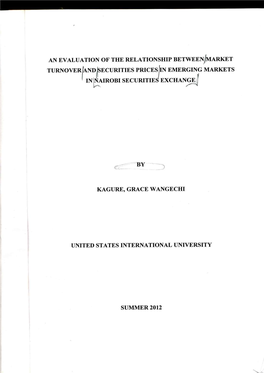 An Evaluation of the Relationship Between/Market Turnover and /Securities Prices in Emerging Markets / Ininairobi Securities Exchange