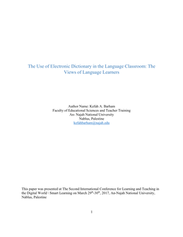 The Use of Electronic Dictionary in the Language Classroom: the Views of Language Learners