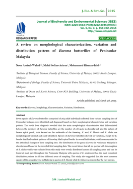 A Review on Morphological Characterization, Variation and Distribution Pattern of Eurema Butterflies of Peninsular Malaysia