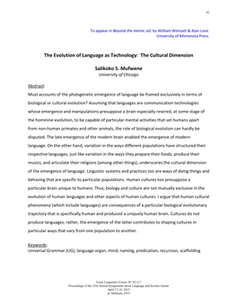 The Evolution of Language As Technology: the Cultural Dimension