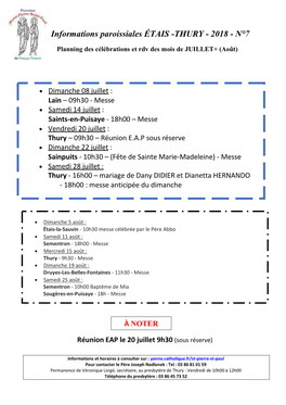 Informations Paroissiales ÉTAIS -THURY - 2018 - N°7