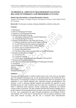 Nutritional Aspects in Trachypogon Savannas Related to Nitrogen and Phosphorus Cycling - Danilo López-Hernández ,Ismael Hernández-Valencia