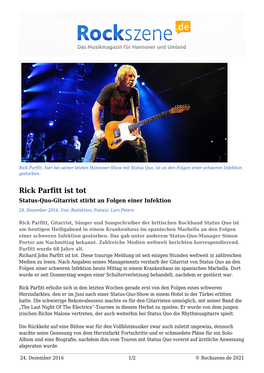 Rick Parfitt Ist Tot Status-Quo-Gitarrist Stirbt an Folgen Einer Infektion