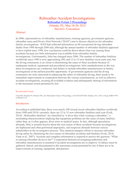 Rebreather Accident Investigations Rebreather Forum 3 Proceedings Orlando, FL, May 18-20, 2012 David G