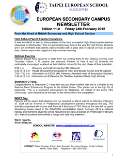 NEWSLETTER Edition 11.0 Friday 24Th February 2012