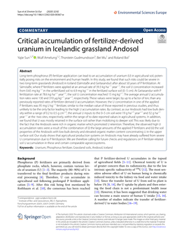 Critical Accumulation of Fertilizer-Derived Uranium In