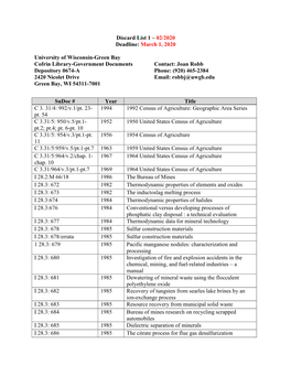 Discard List 1 – 02/2020 Deadline: March 1, 2020