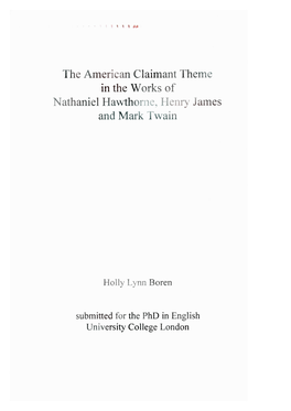 The American Claimant Theme in the Works of Nathaniel Hawthorne, Henry James and Mark Twain