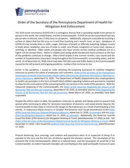 Secretary of Health's Mitigation and Enforcement Order