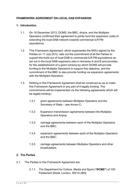 Framework Agreement on Local Dab Expansion 1