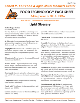 FOOD TECHNOLOGY FACT SHEET Adding Value to OKLAHOMA