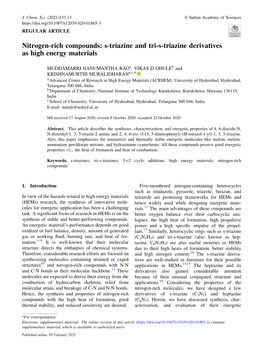 Nitrogen-Rich Compounds: S-Triazine and Tri-S-Triazine Derivatives As High Energy Materials