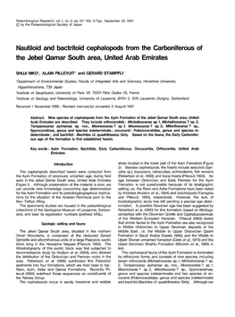 Nautiloid and Bactritoid Cephalopods from the Carboniferous of the Jebel Qamar South Area, United Arab Emirates