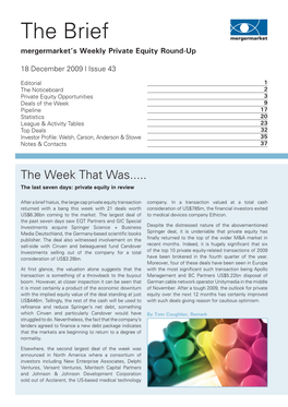 The Brief Mergermarket’S Weekly Private Equity Round-Up