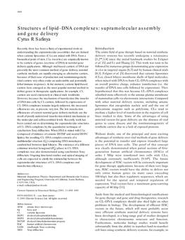 Structures of Lipid–DNA Complexes: Supramolecular Assembly and Gene Delivery Cyrus R Safinya