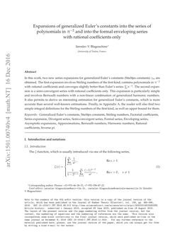 Expansions of Generalized Euler's Constants Into the Series Of