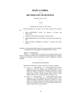 Rajya Sabha —— Revised List of Business