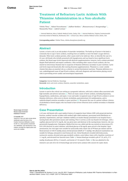 Treatment of Refractory Lactic Acidosis with Thiamine Administration in a Non-Alcoholic Patient