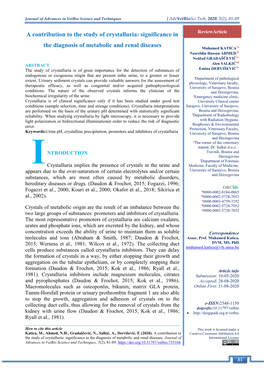 A Contribution to the Study of Crystalluria: Significance in The