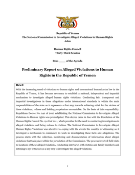 Preliminary Report on Alleged Violations to Human Rights in the Republic of Yemen