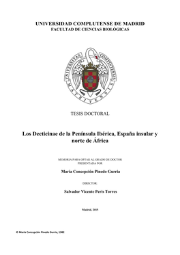 Los Decticinae De La Península Ibérica, España Insular Y Norte De África