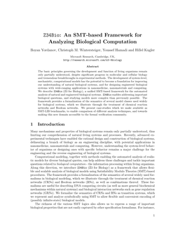 Z34bio: an SMT-Based Framework for Analyzing Biological Computation