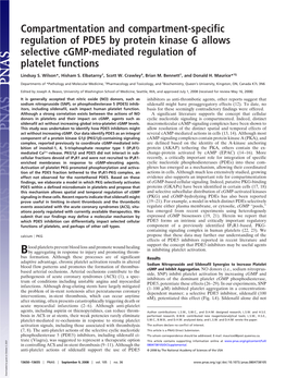 Compartmentation and Compartment-Specific Regulation of PDE5 by Protein Kinase G Allows Selective Cgmp-Mediated Regulation of Platelet Functions