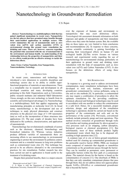 Nanotechnology in Groundwater Remediation