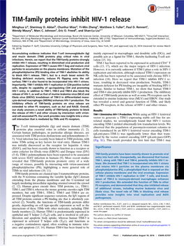 TIM-Family Proteins Inhibit HIV-1 Release PNAS PLUS