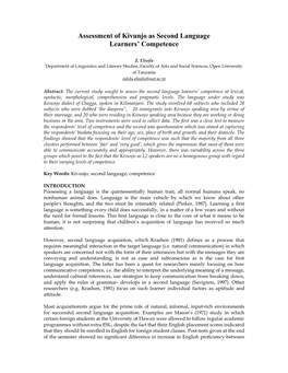 Assessment of Kivunjo As Second Language Learners' Competence