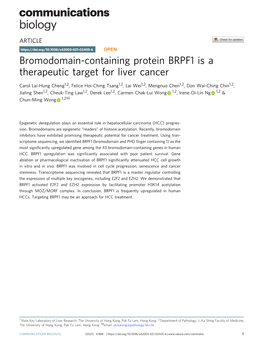 Bromodomain-Containing Protein BRPF1 Is a Therapeutic Target for Liver Cancer
