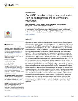 Plant DNA Metabarcoding of Lake Sediments: How Does It Represent the Contemporary Vegetation