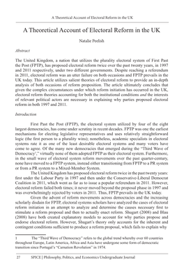 A Theoretical Account of Electoral Reform in the UK