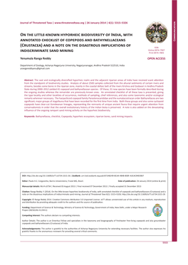 On the Little-Known Hyporheic Biodiversity of India, with Annotated Checklist of Copepods and Bathynellaceans Communication