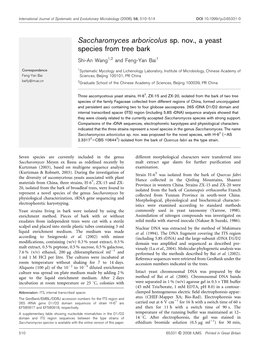 Saccharomyces Arboricolus Sp. Nov., a Yeast Species from Tree Bark