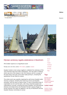 Swedish Olympic Centenary Sailing Celebrations in Stockholm