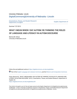 What I Mean When I Say Autism: Re-Thinking the Roles of Language and Literacy in Autism Discourse
