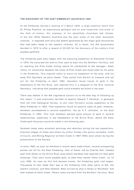 THE DISCOVERY of the EAST KIMBERLEY GOLDFIELD 1885 at the Kimberley Society's Meeting of 2 March 2005, a Large Audience Heard