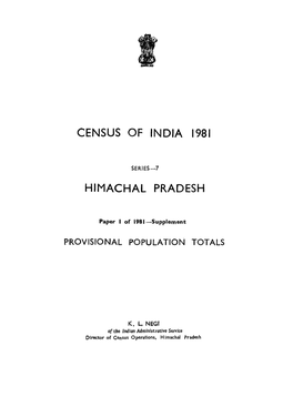 Provisional Population Totals, Series-7, Himachal Pradesh