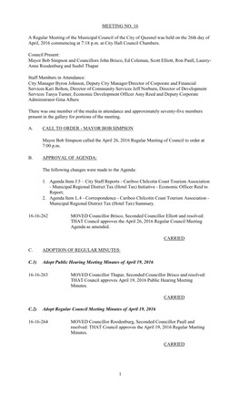 Regular Council Meeting Agenda As Amended