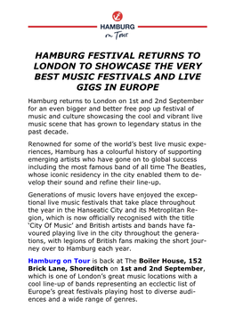 Hamburg Festival Returns to London to Showcase The